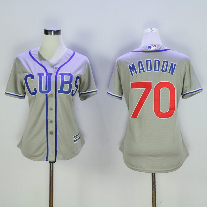 Women Chicago Cubs 70 Maddon Grey MLB Jerseys